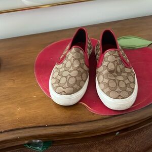 Slip on coach sneakers with red trim size 10